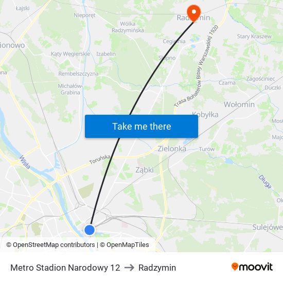 Metro Stadion Narodowy 12 to Radzymin map