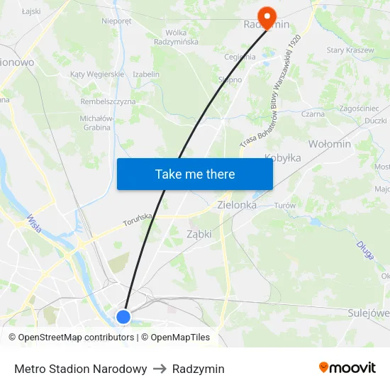 Metro Stadion Narodowy to Radzymin map