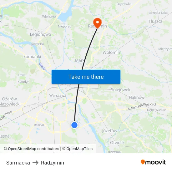 Sarmacka to Radzymin map