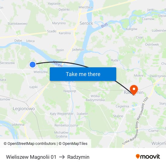 Wieliszew Magnolii 01 to Radzymin map