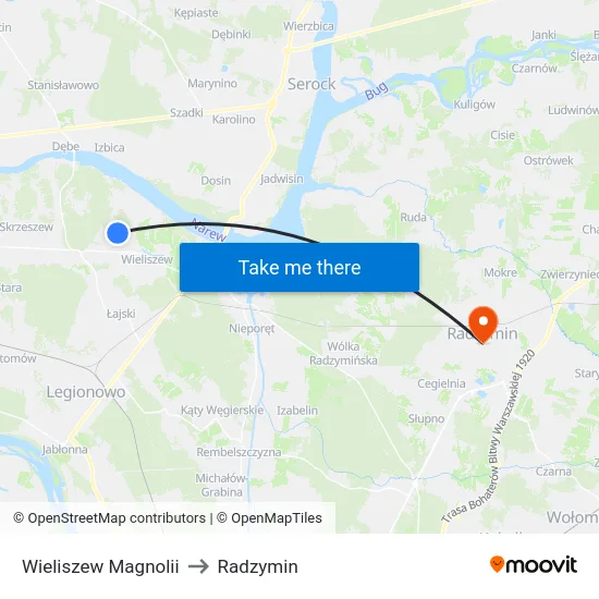 Wieliszew Magnolii to Radzymin map