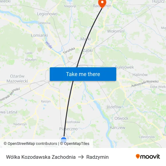 Wólka Kozodawska Zachodnia to Radzymin map