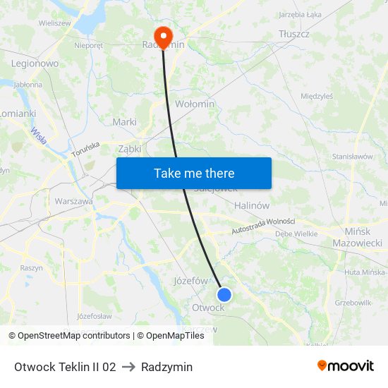 Otwock Teklin II 02 to Radzymin map