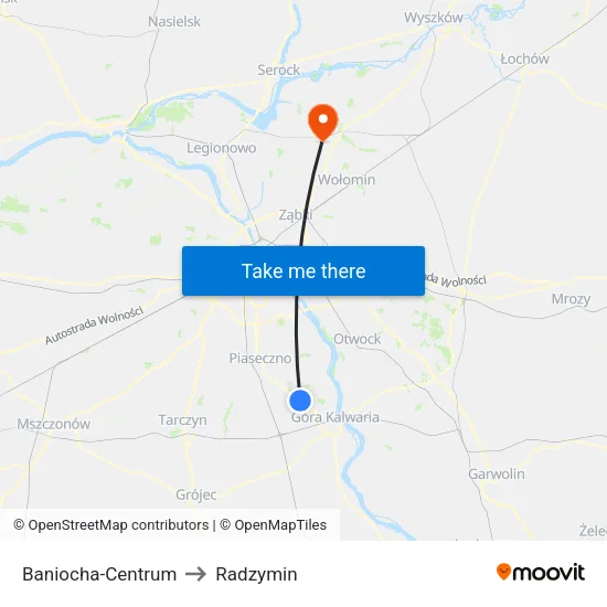 Baniocha - Centrum to Radzymin map