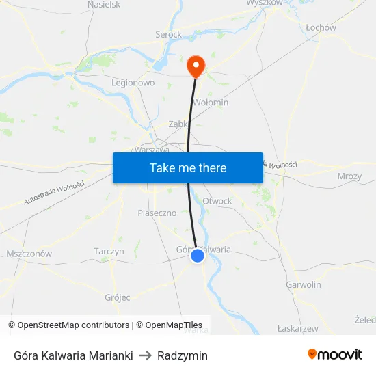 Góra Kalwaria Marianki to Radzymin map