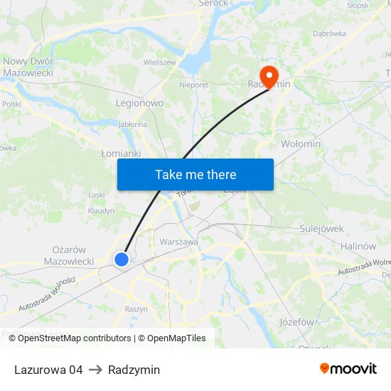 Lazurowa 04 to Radzymin map