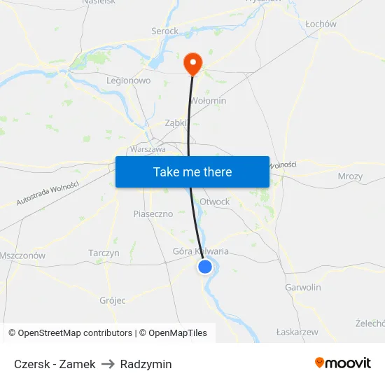 Czersk - Zamek to Radzymin map