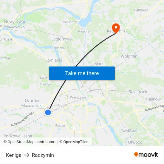 Keniga to Radzymin map