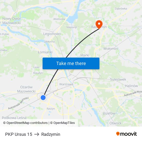 PKP Ursus 15 to Radzymin map