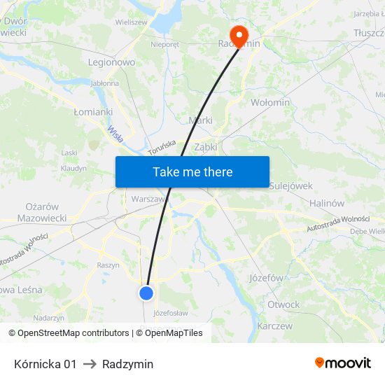 Kórnicka 01 to Radzymin map