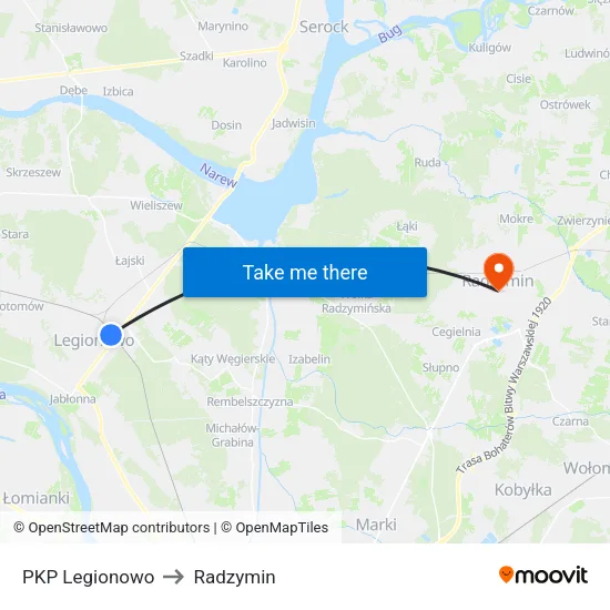 PKP Legionowo to Radzymin map