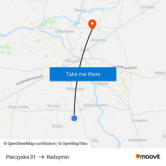 Pieczyska 01 to Radzymin map