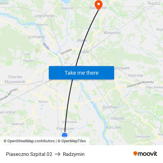 Piaseczno Szpital 02 to Radzymin map