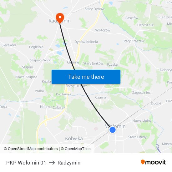 PKP Wołomin 01 to Radzymin map