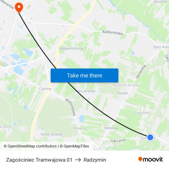 Zagościniec Tramwajowa 01 to Radzymin map