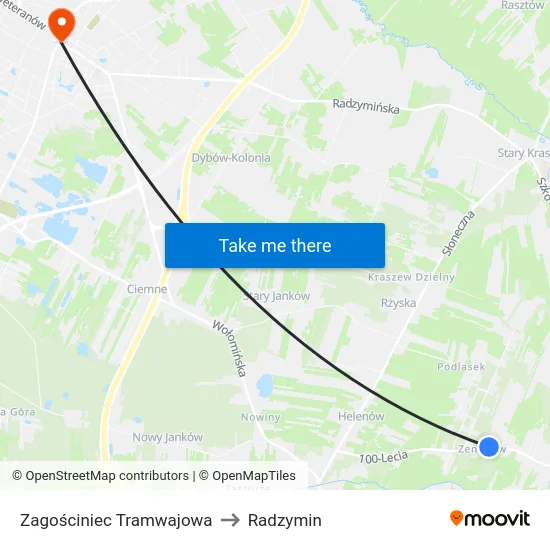 Zagościniec Tramwajowa to Radzymin map
