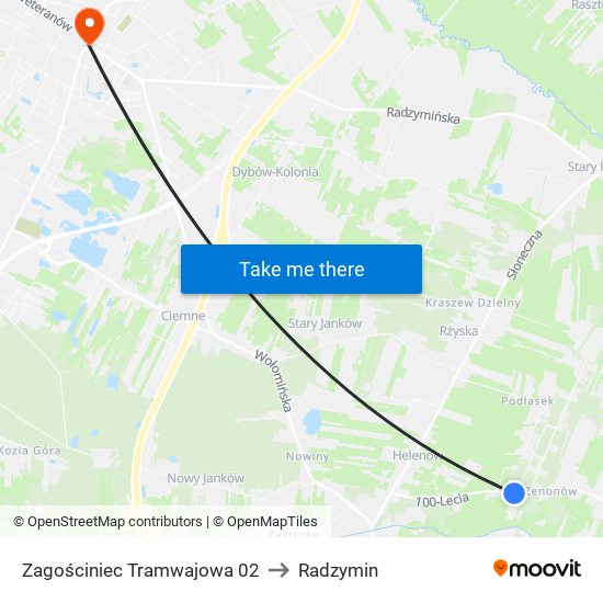 Zagościniec Tramwajowa 02 to Radzymin map