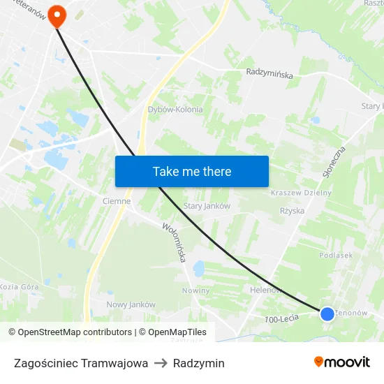 Zagościniec Tramwajowa to Radzymin map