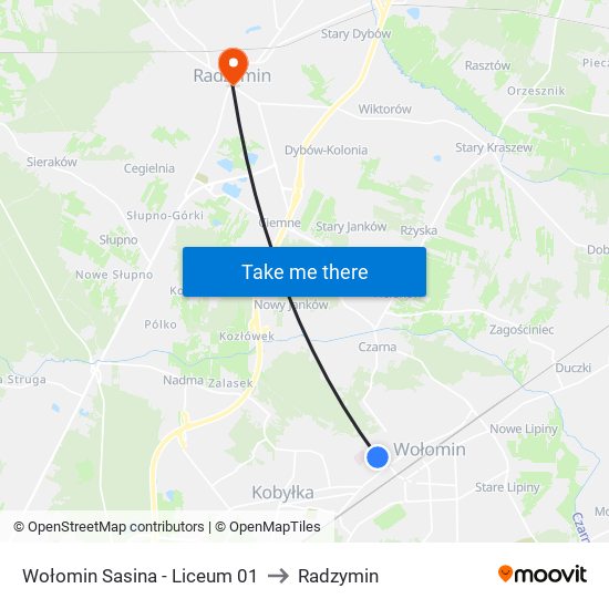 Wołomin Sasina - Liceum 01 to Radzymin map