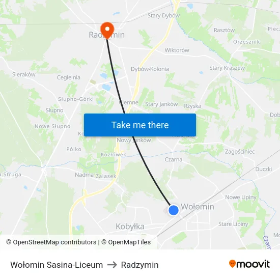Wołomin Sasina - Liceum to Radzymin map