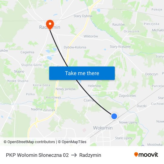 PKP Wołomin Słoneczna 02 to Radzymin map