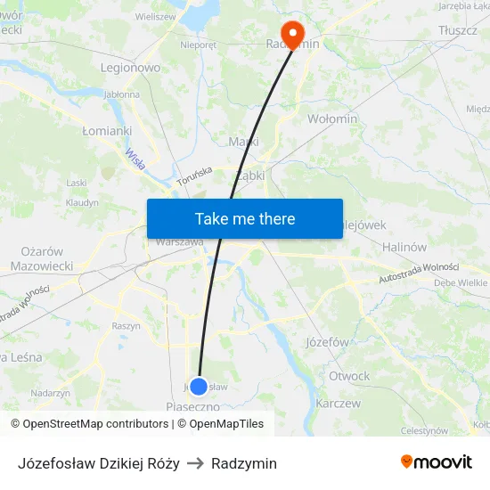 Józefosław Dzikiej Róży to Radzymin map