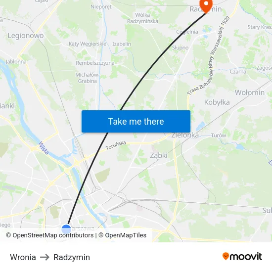 Wronia to Radzymin map