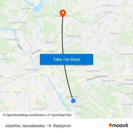 Józefów Jarosławska to Radzymin map