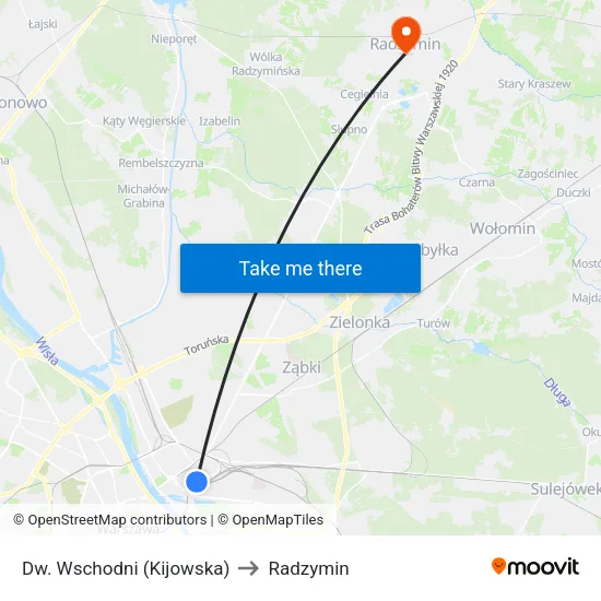 Dw. Wschodni (Kijowska) to Radzymin map