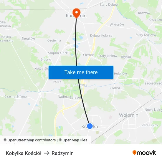 Kobyłka Kościół to Radzymin map