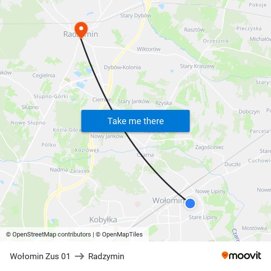 Wołomin Zus 01 to Radzymin map