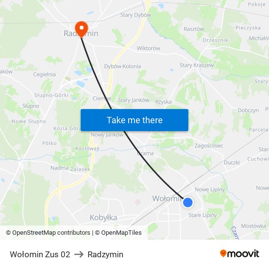 Wołomin Zus 02 to Radzymin map