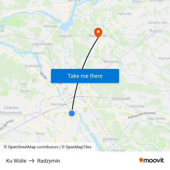 Ku Wiśle to Radzymin map