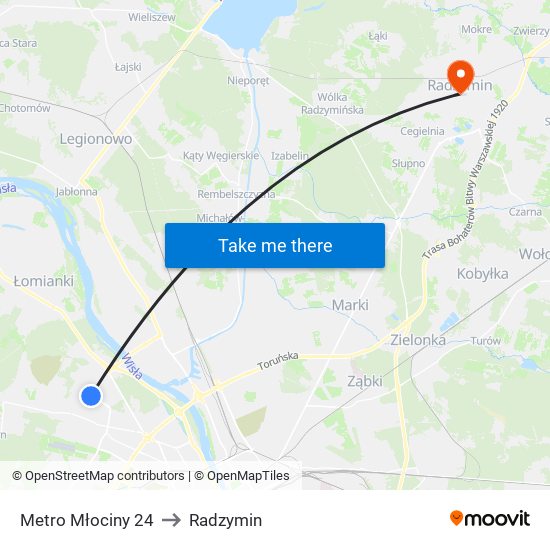 Metro Młociny 24 to Radzymin map