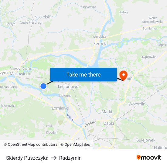 Skierdy Puszczyka to Radzymin map