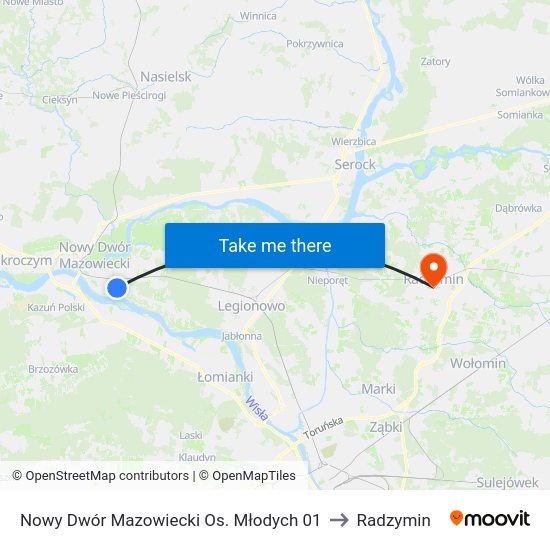 Nowy Dwór Mazowiecki Os. Młodych to Radzymin map