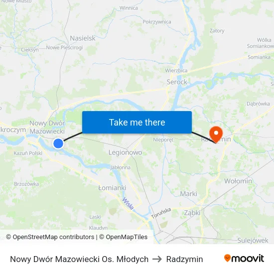Nowy Dwór Mazowiecki Os. Młodych to Radzymin map