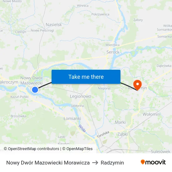 Nowy Dwór Mazowiecki Morawicza to Radzymin map