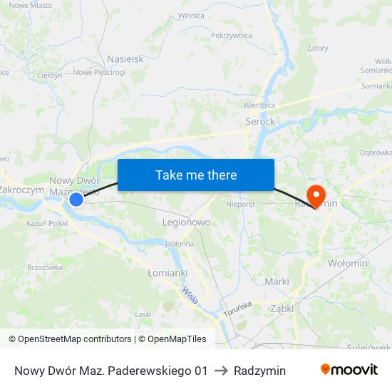 Nowy Dwór Maz. Paderewskiego 01 to Radzymin map