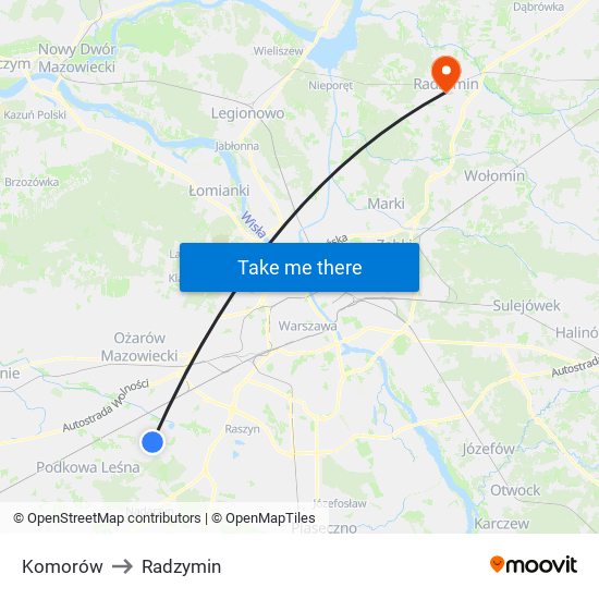 Komorów to Radzymin map