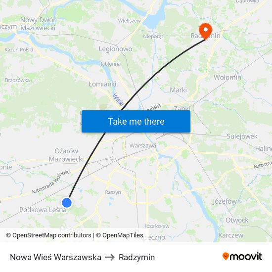 Nowa Wieś Warszawska to Radzymin map