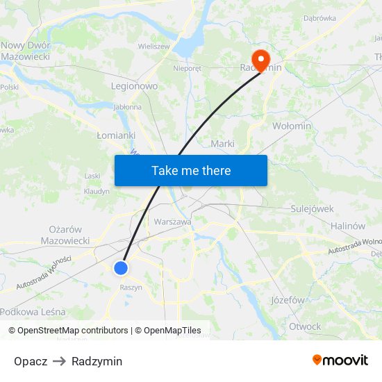 Opacz to Radzymin map