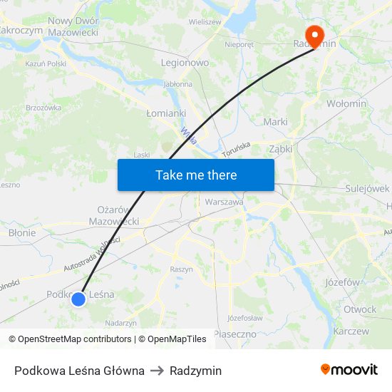 Podkowa Leśna Główna to Radzymin map