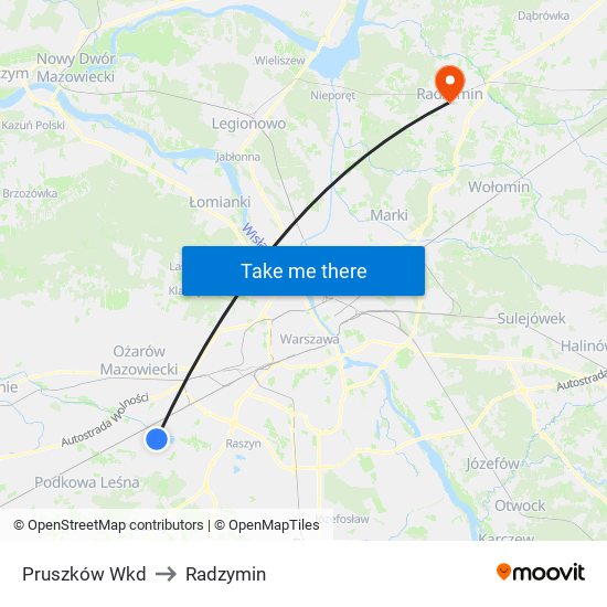 Pruszków Wkd to Radzymin map