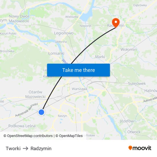 Tworki to Radzymin map