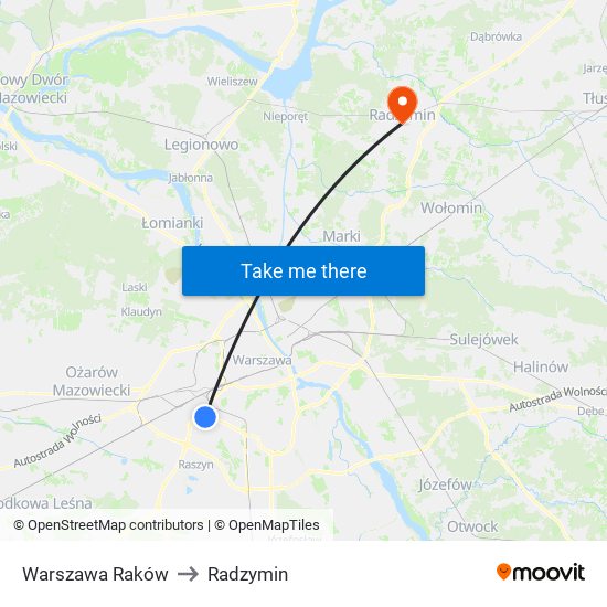 Warszawa Raków to Radzymin map