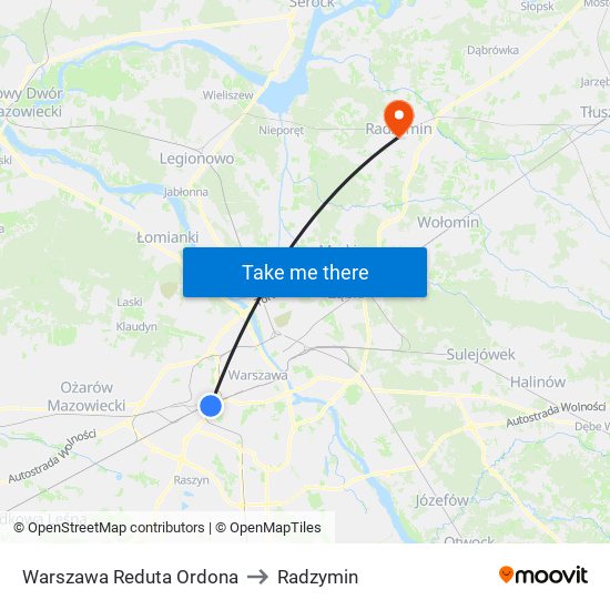 Warszawa Reduta Ordona to Radzymin map