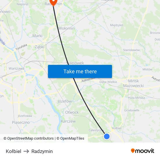 Kołbiel to Radzymin map