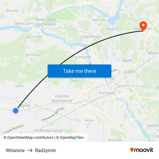 Witanów to Radzymin map