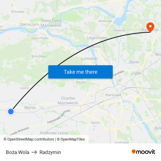 Boża Wola to Radzymin map